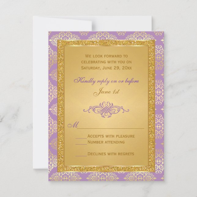 Lilac, Parties scintillant d'or FAUX, carte RSVP D (Devant)