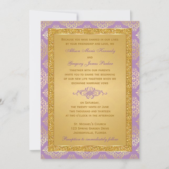 Lilac, Parties scintillant FAUX, Invitation Mariag (Devant)