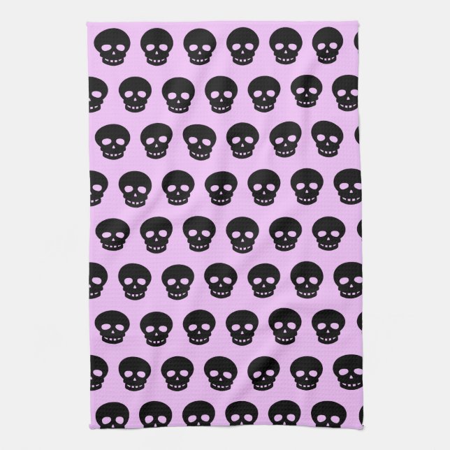 Lilac Pastel Goth Skulls Serviette de cuisine (Vertical)