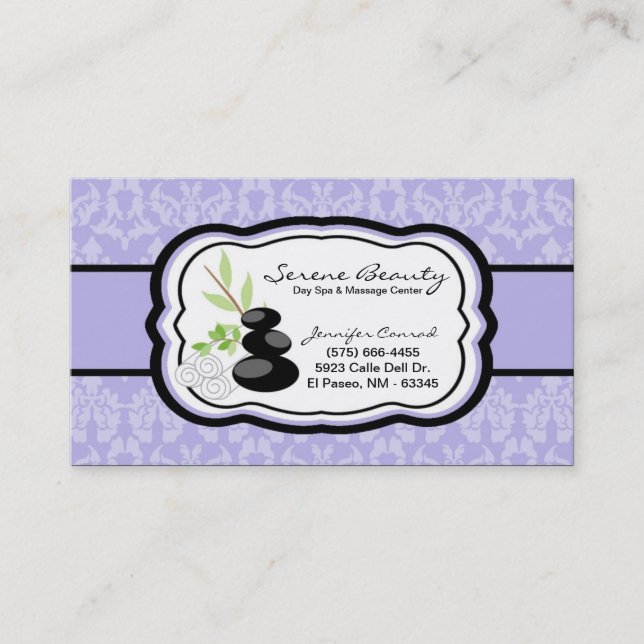 Lilac Purple Damask Spa Hot Stations Carte de visi (Devant)