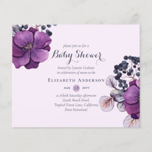 Lilac Purple Floral Baby shower Invitations BUDGET