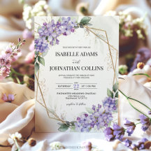 Lilac Purple Floral Geometric Wedding Invitation