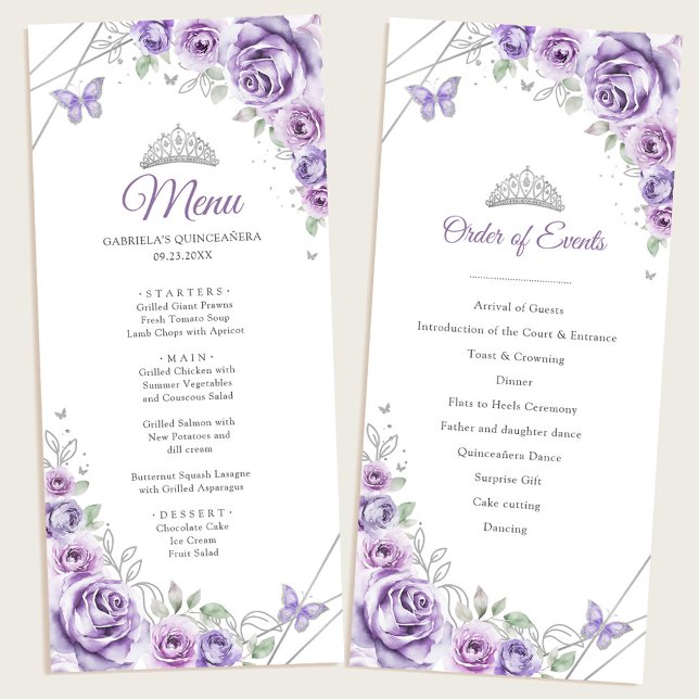Lilac Purple Floral Quinceanera Program Menu (Créateur téléchargé)