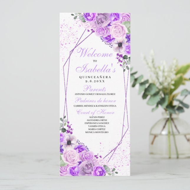 Lilac Purple Floral Quinceanera Programme (Debout devant)