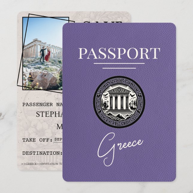 Lilac Purple Greece Passeport Enregistrer la carte (Devant / Derrière)