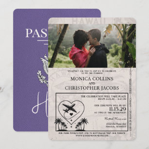 Lilac Purple Hawaii Passeport Faire-part de mariag