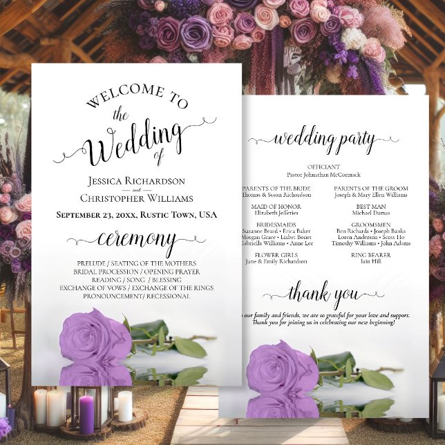 Lilac Purple Rose Élégant programme de mariage bud (Front/Back)