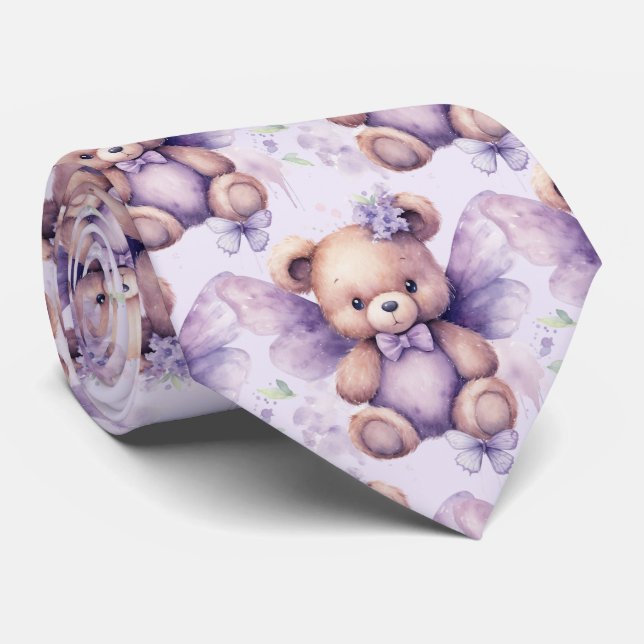 Lilac Purple Teddy Bear Cravate (Roulé)