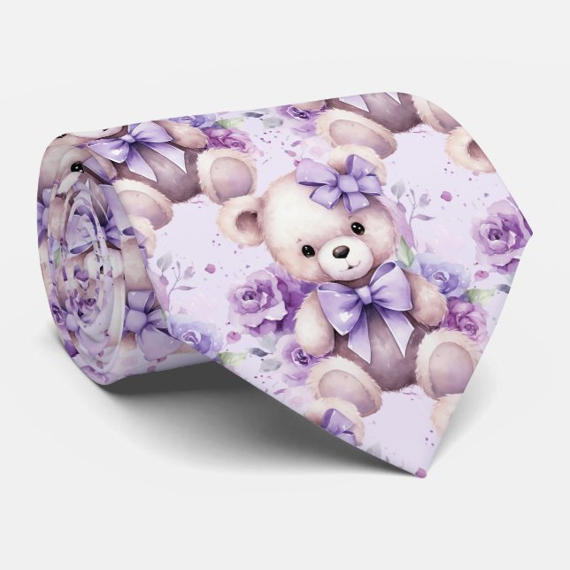 Lilac Purple Teddy Bear Cravate (Roulé)