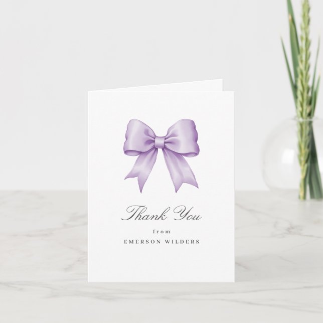 Lilac Purple Vintage Satin Bow Carte de remercieme (Devant)