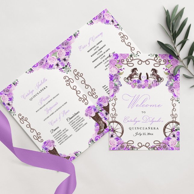 Lilac Purple Western Charro Quinceañera Programme (Créateur téléchargé)
