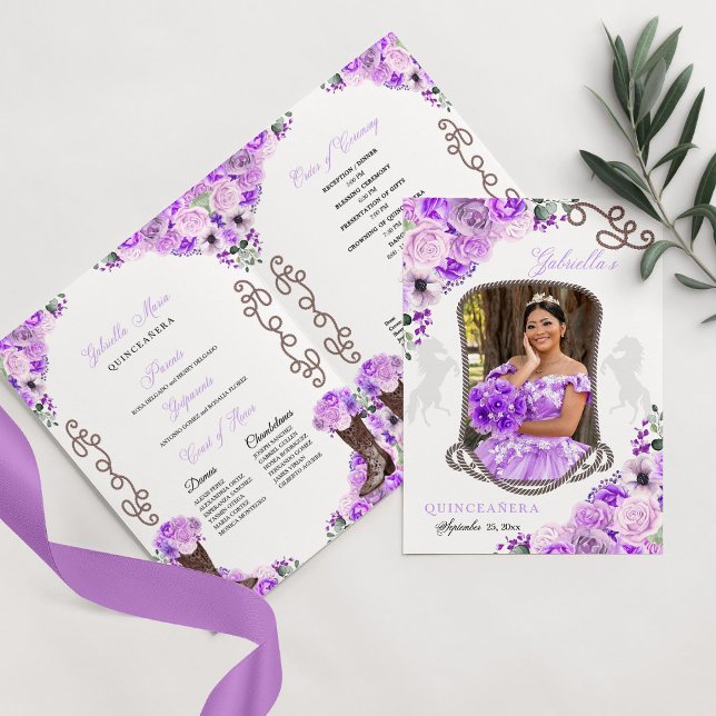 Lilac Purple Western Charro Quinceañera Programme (Créateur téléchargé)