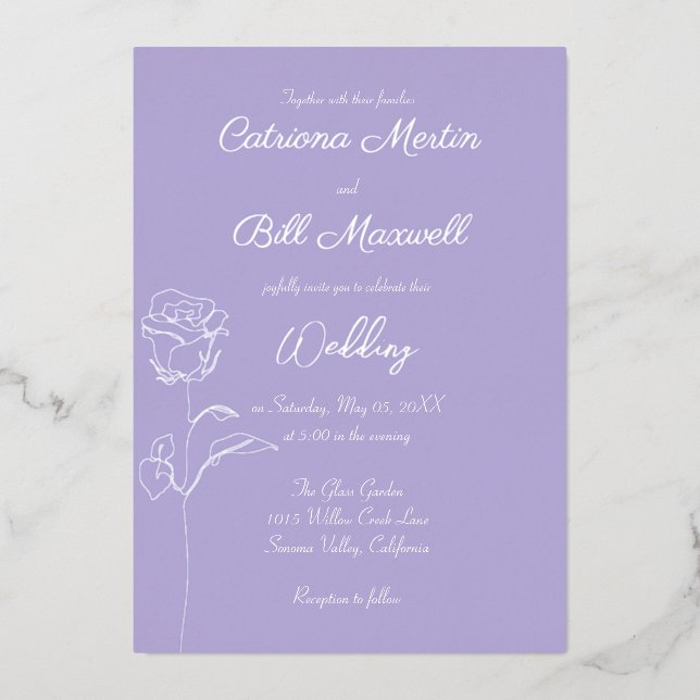 Lilac souple et Faire-part de mariage d'huile d'ar (Recto)