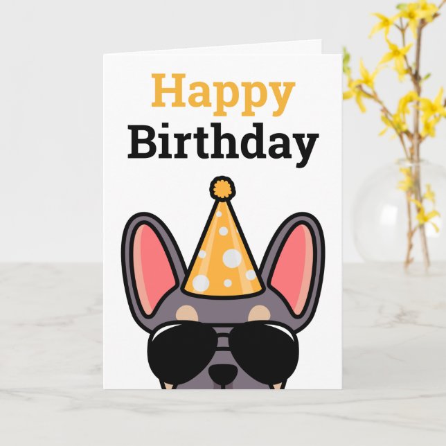 Lilac Tan French Bulldog Bonne carte d'anniversair (Fleur jaune)