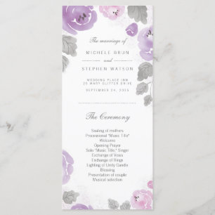 Lilac Watercolor Roses Programme de mariage Cartes