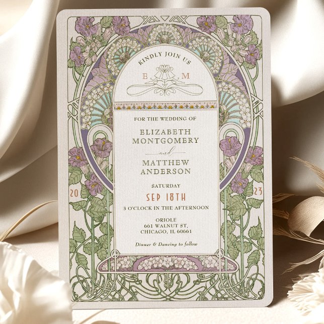 Lilac Wedding Invitations Art Nouveau par Mucha (Créateur téléchargé)