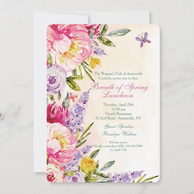 Lilacs and Peonies Luncheon Invitation (Devant)