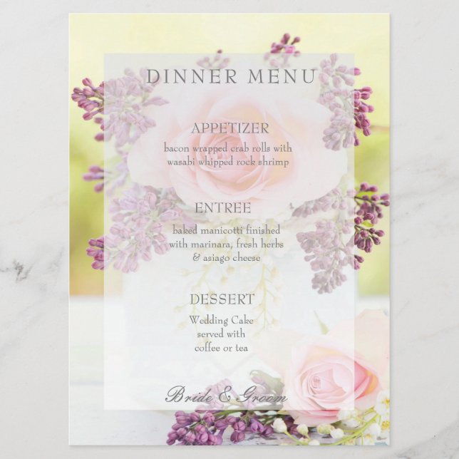 Lilacs et menu mariage Rose Vintage (Devant)