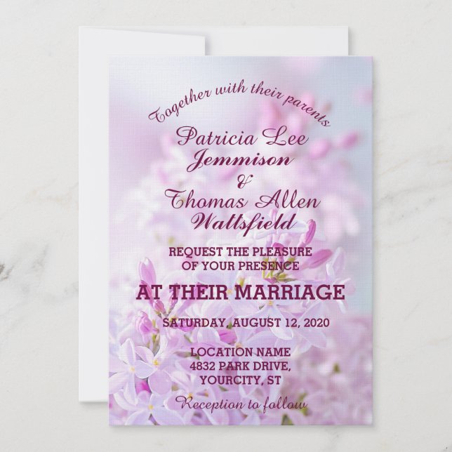 Lilacs roses Faire-part de mariage personnalisable (Devant)
