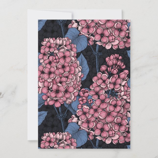 Lilas rose sur fond bleu foncé (Devant)