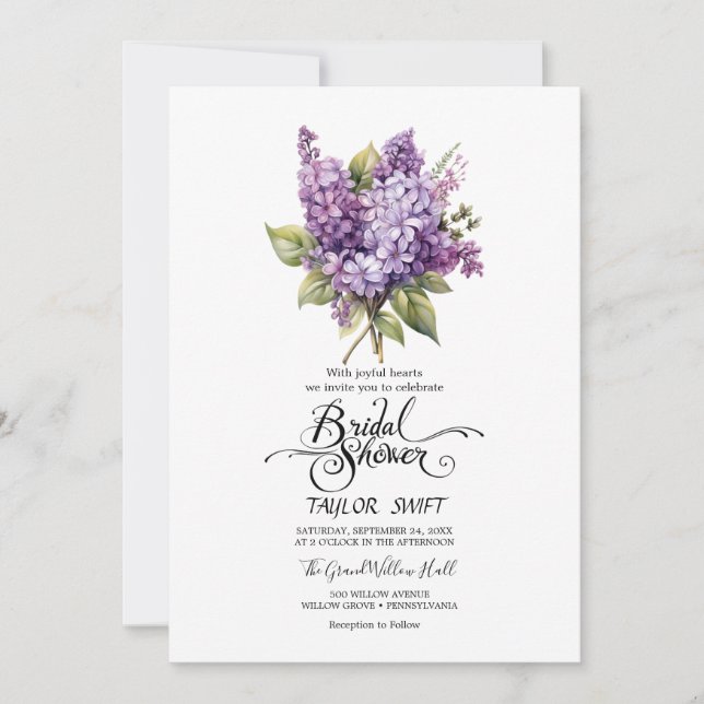 Lilas Rustique | Invitation de Baby Shower de Mari (Devant)