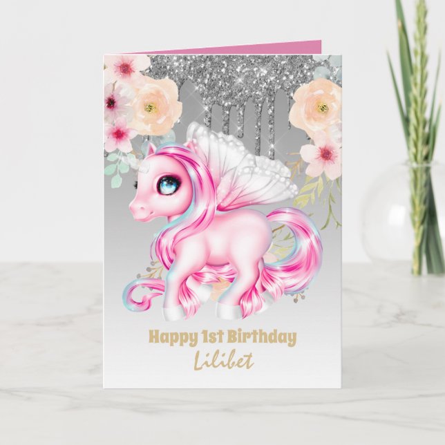 Lilibet 1er Anniversaire Cartes - Princesse Unicor (Devant)