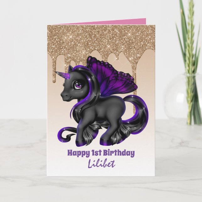 Lilibet 1er Anniversaire Cartes - Princesse Unicor (Devant)
