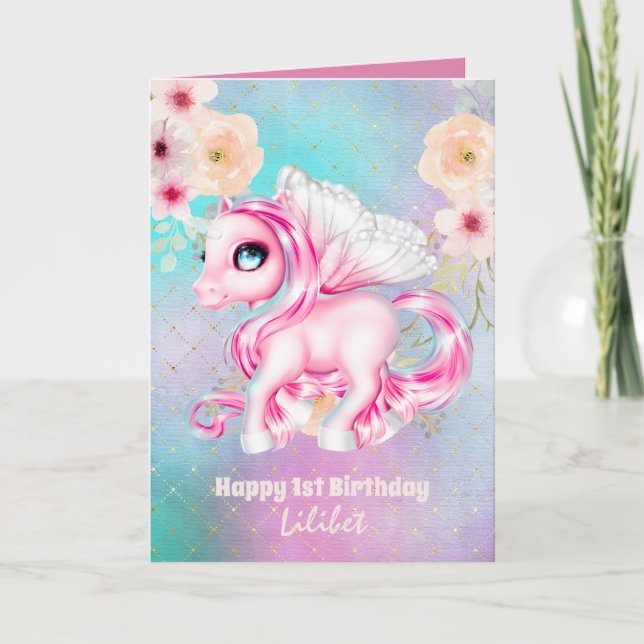 Lilibet 1er Anniversaire Cartes - Princesse Unicor (Devant)