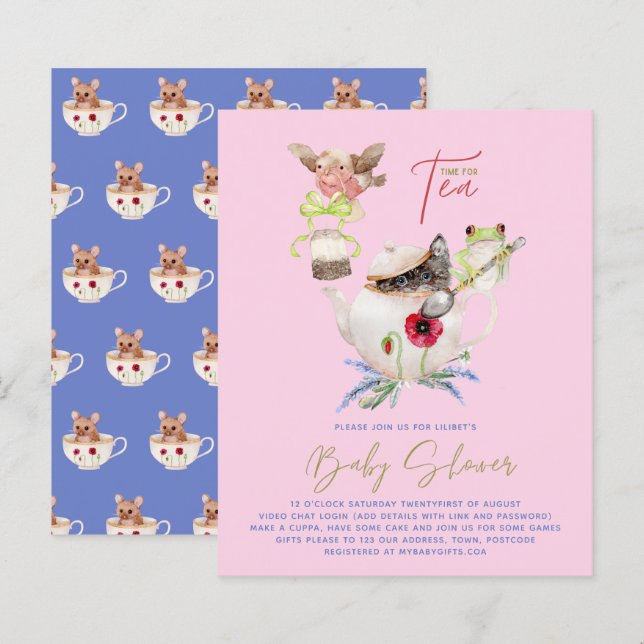 Lilibet Tea Party Douche Invitation pour princesse (Devant / Derrière)