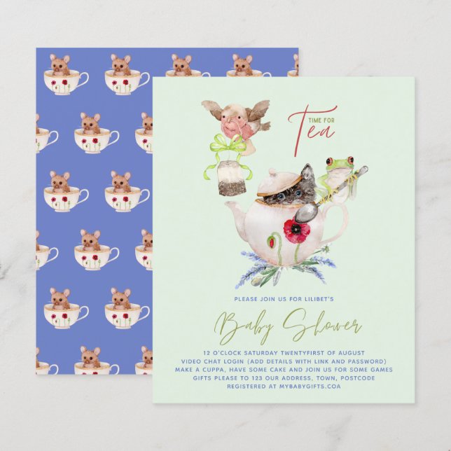 Lilibet Tea Party Douche Invitation pour princesse (Devant / Derrière)
