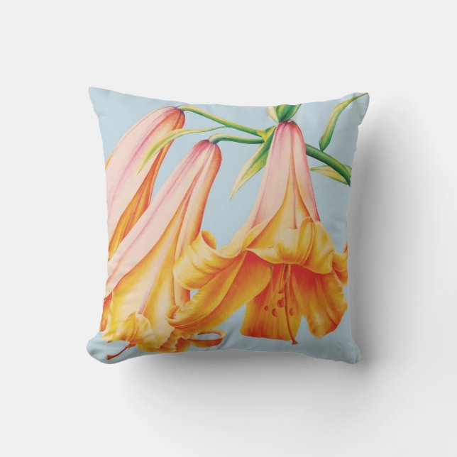 Lilies beaux-arts par Sarah Trett oreiller bleu or (Recto)