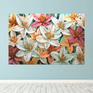 Lilies Roses et Blanches Art Mural Abstrait Textur