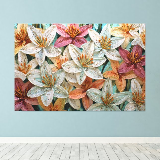 Lilies Roses et Blanches Art Mural Abstrait Textur (Insitu (Plancher de Bois))