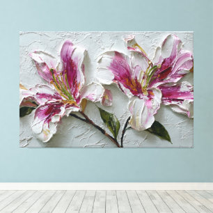 Lilies roses et blancs Art mural abstrait texturé