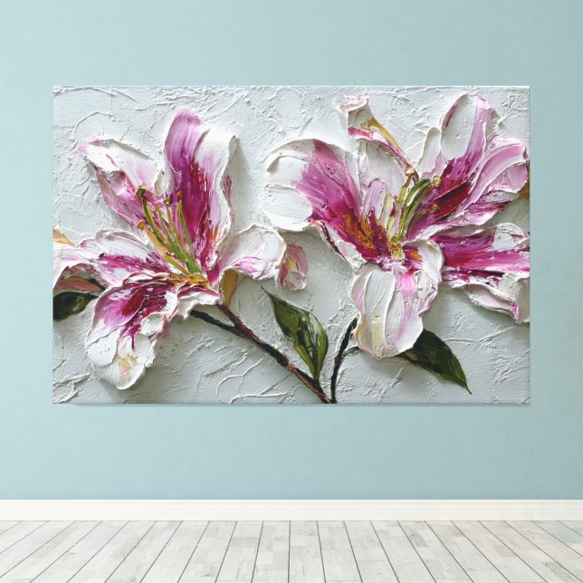 Lilies roses et blancs Art mural abstrait texturé (Insitu (Plancher de Bois))