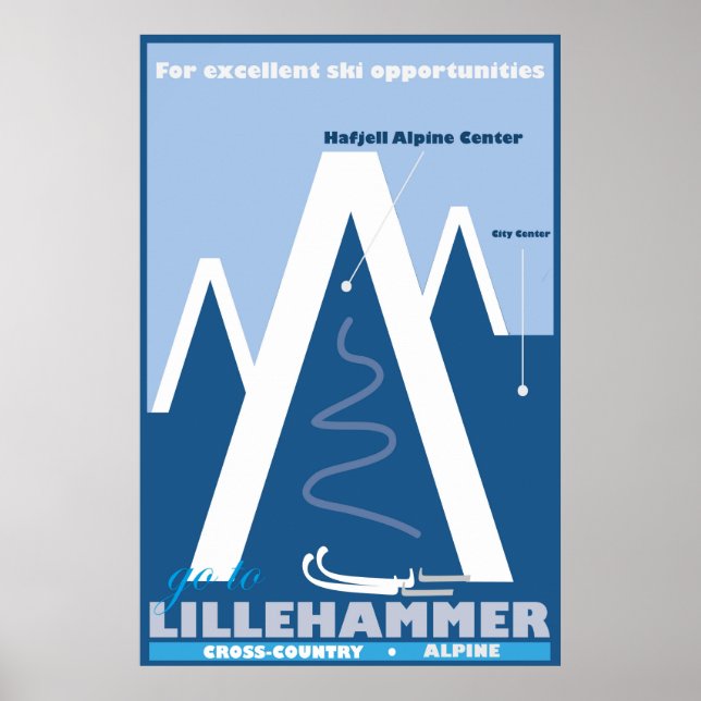 Lillehammer, Norvège, Affiche de voyage de ski (Devant)