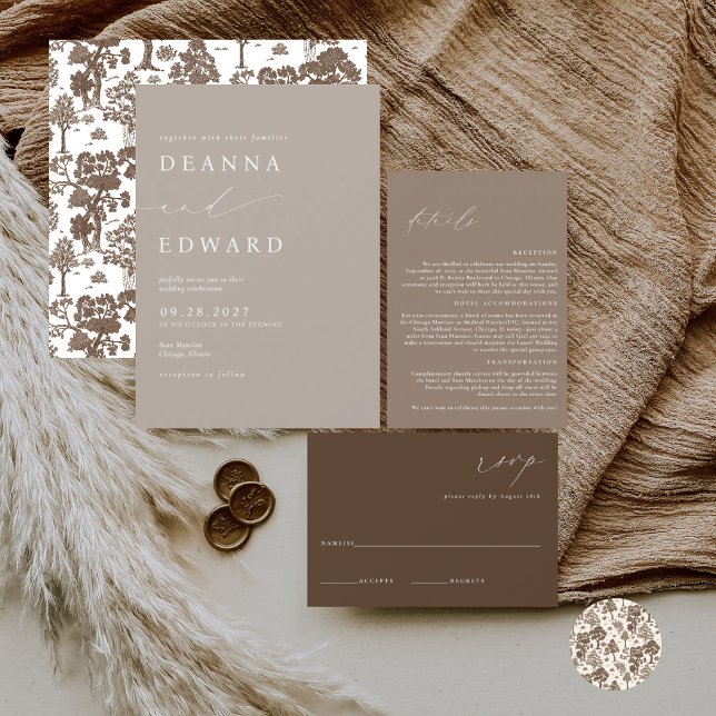 LILLIE Élégante Invitation de Mariage Marron (Créateur téléchargé)