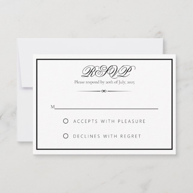 Lily - Elégante carte de réponse RSVP monochrome (Devant)