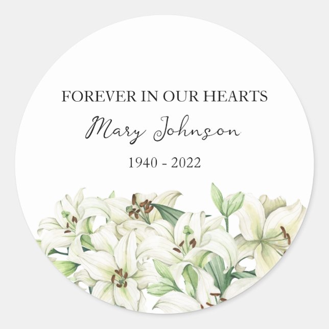 Lily Memorial Funeral Classic Round Sticker (Devant)
