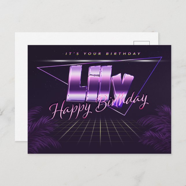 Lily Nom Prénom carte postale violette anniversair (Devant / Derrière)
