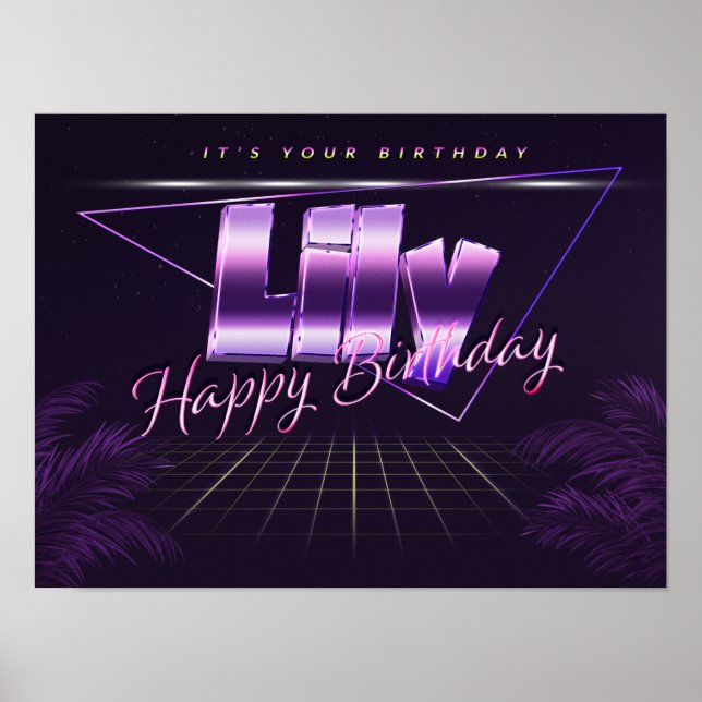 Lily Nom Vorname lila retro Poster Geburtstag (Devant)