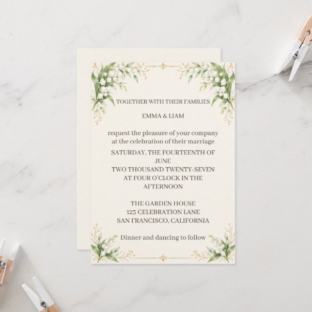 Lily of the Valley Wedding Invitation (Devant/Arrière en situation)