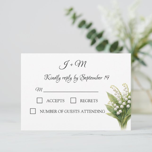 Lily of the Valley  White Floral Modern RSVP (Debout devant)