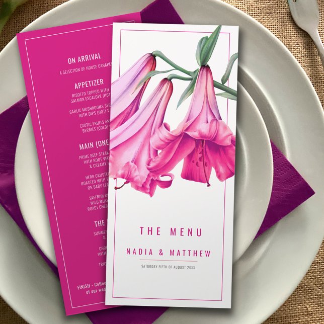 Lily pink watercolor wedding menu (Créateur téléchargé)