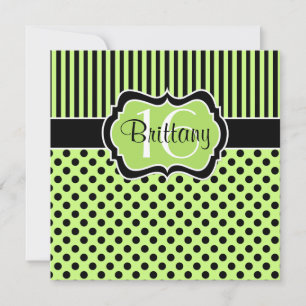 Lime Black Pois Seizième anniversaire Invitation