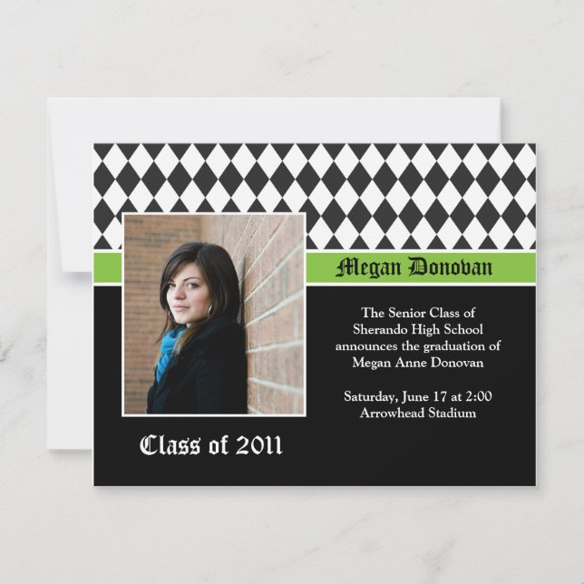 Lime Black White Graduation Invitation (Devant)