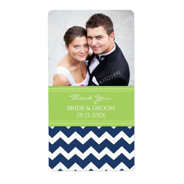 Lime Blue Chevron Photo Wedding Étiquettes (Devant)