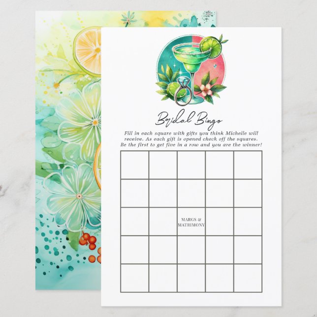 Lime, Corail & Turquoise Margs et Bingo de Mariage (Devant / Derrière)