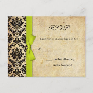 Lime Damask Bow Wedding RSVP
