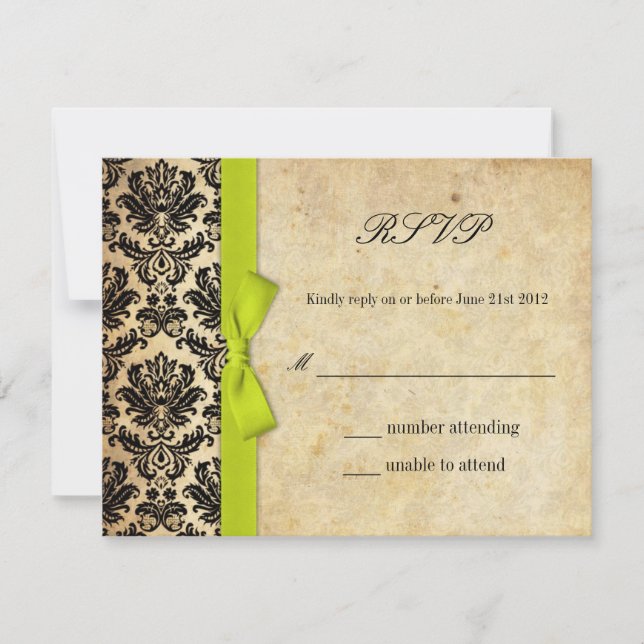 Lime Damask Bow Wedding RSVP (Devant)